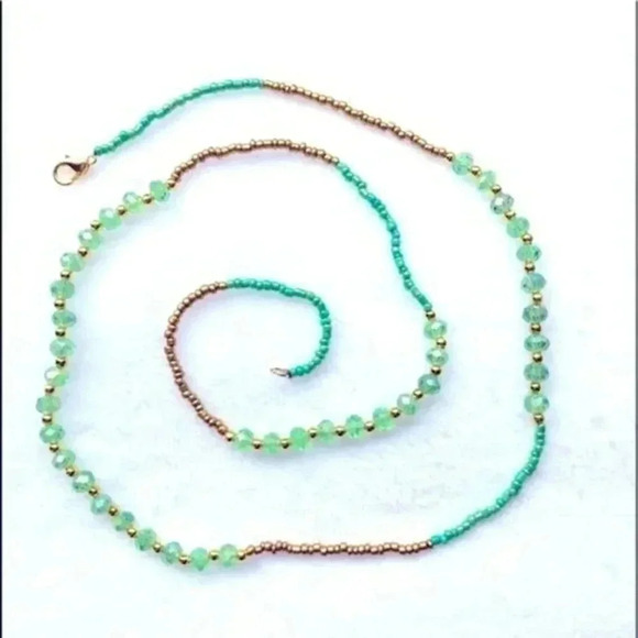 Mint Green & Gold Handmade Bead Necklace - Picture 1 of 3